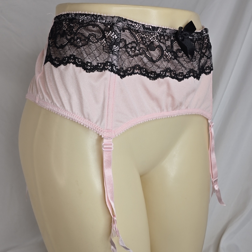 Addition Elle Pink and Black Lace Garter Belt